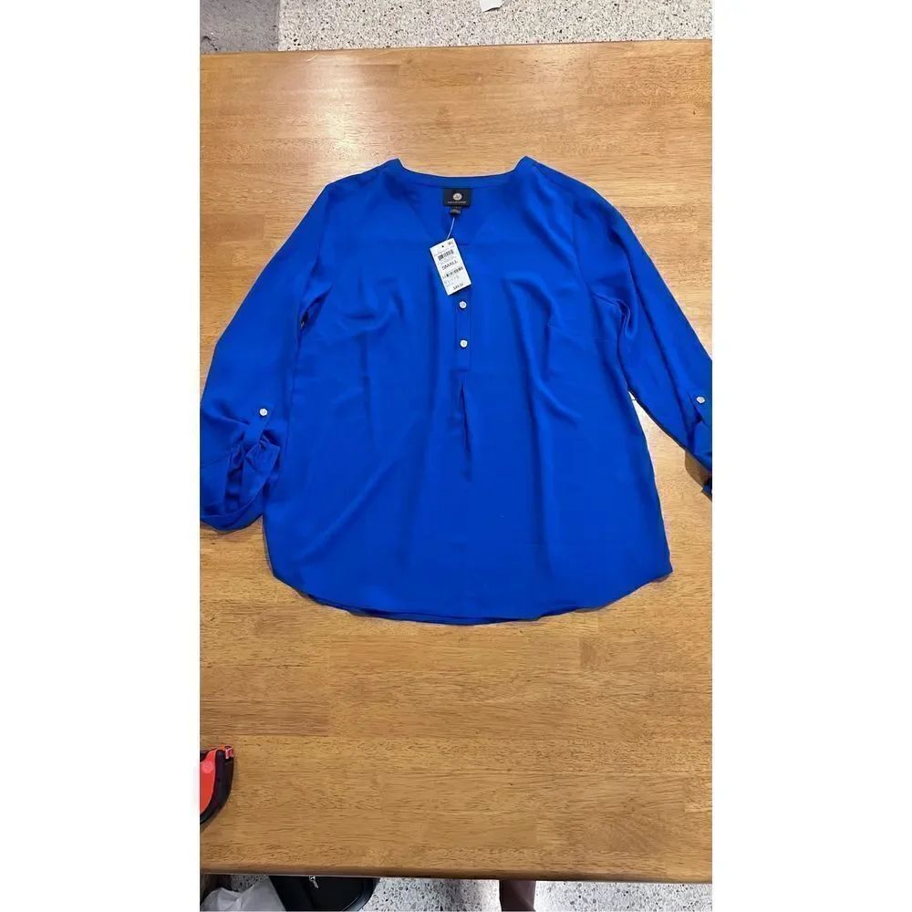 JM COLLECTION BLUE 1/2 BUTTON BLOUSE WOMENS SIZE S NEW P1-178
